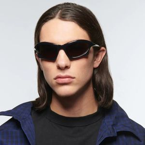 Balenciaga BB0229S 001 Sunglasses Black Grey Bat Rectangle Unisex